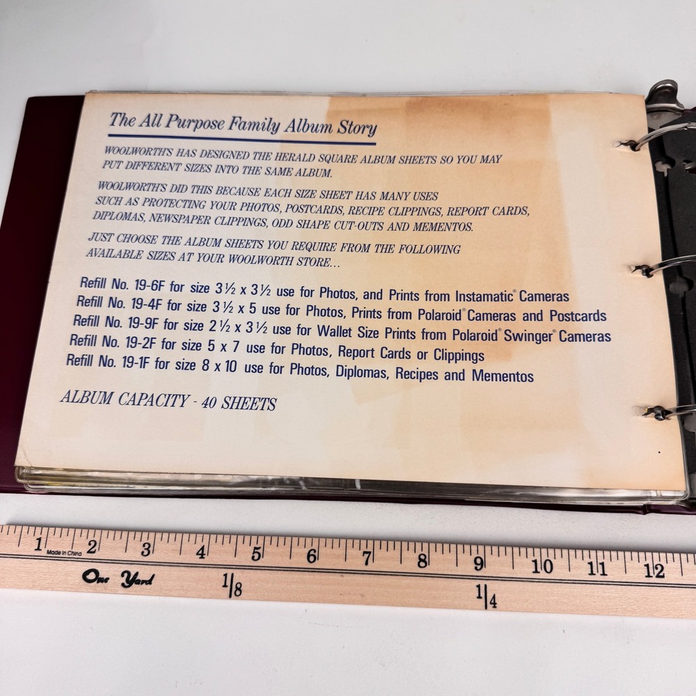 Vtg Rectangle Maroon Photo Album Gold Lettering Filigree Plastic Inserts READ - Picture 15 of 15